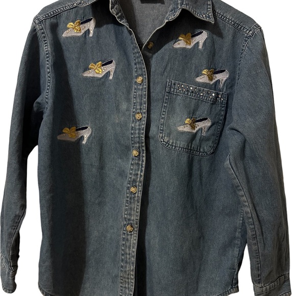 Keren Hart Denim embroidered Button up Long sleeve embroidered shoe design - Picture 5 of 11